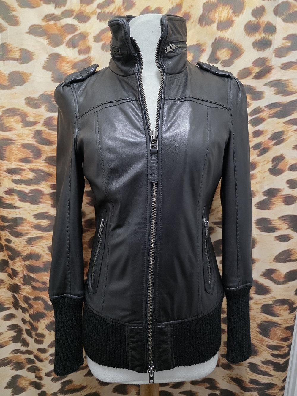 Mackage x Aritzia LAUREN Black Leather Long Bomber Jacket - Size S
